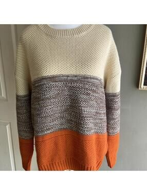 Orange and Cream Knit Striped Sweater Fall